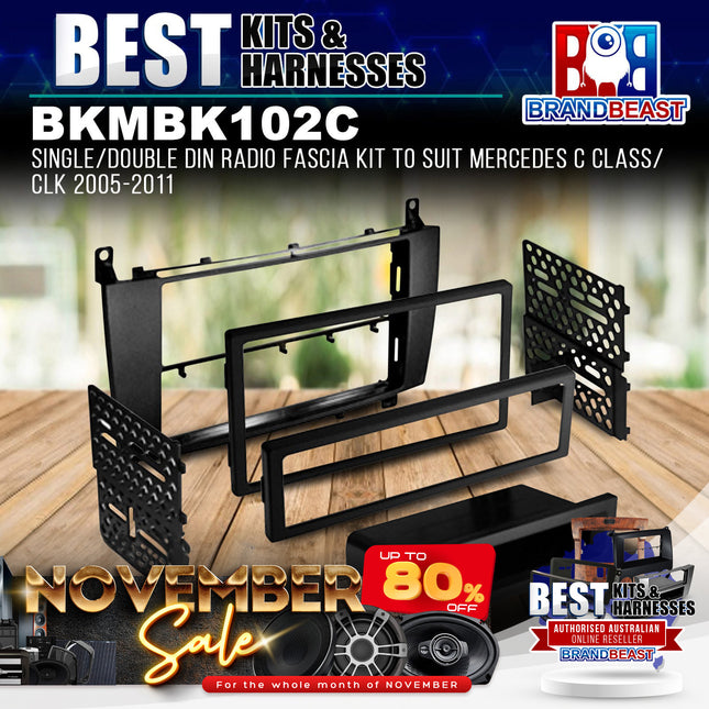 BestKits BKMBK102C Single/Double DIN Fascia For Mercedes C/CLK 2005-2011