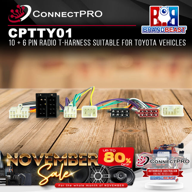 ConnectPRO CPTTY01 10 + 6 Pin Radio T-Harness Suitable Suit Toyota/Subaru Models