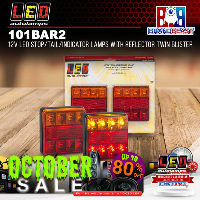 LED Autolamps 101BAR2 12V LED Stop/Tail/Indicator Lamps Reflector Twin Blister