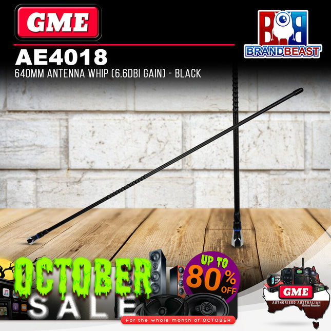 GME AE4018 UHF Fibreglass Antenna Whip Black 6.6Dbi