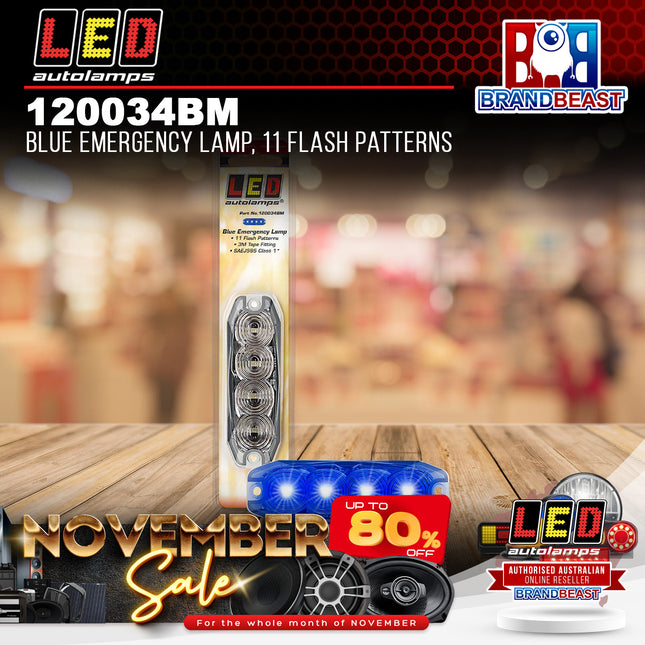 LED Autolamps 120034BM Blue Emergency Lamp, 11 Flash Patterns