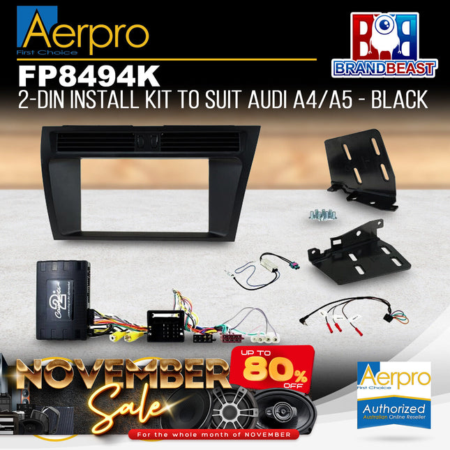 Aerpro FP8494K Amplified 2-DIN Install Kit to Suit Audi A4/A5