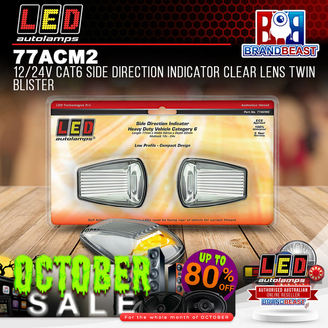 LED Autolamps 77ACM2 12/24V Cat6 Side Direction Indicator Twin Blister