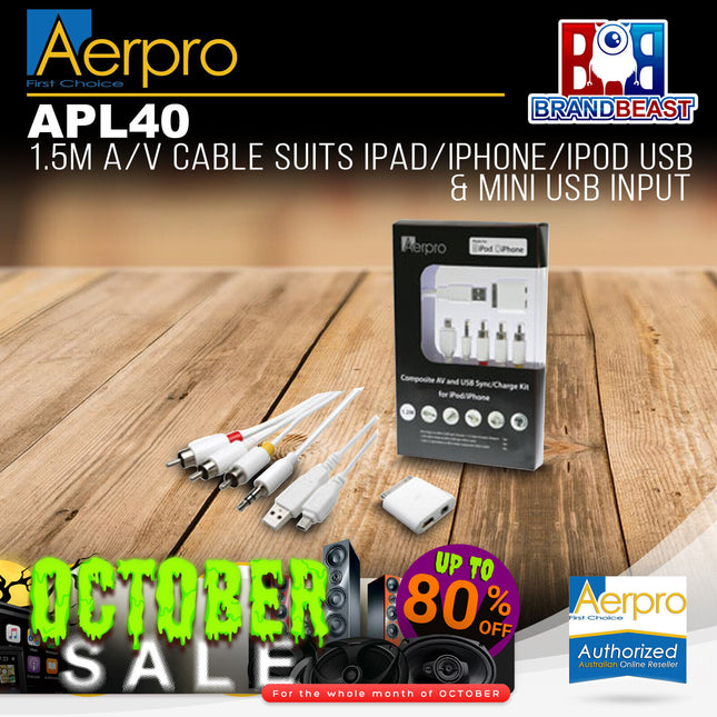 Aerpro APL40 1.5m AV Cable Suits iPad/iPhone/iPod USB & Mini USB Input