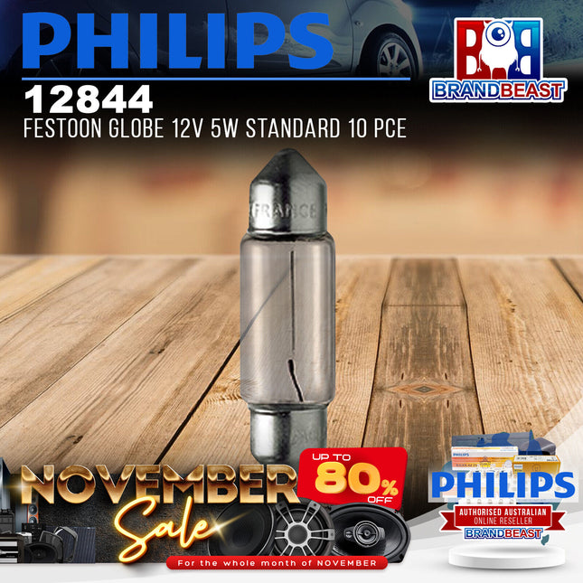 PHILIPS 12844 Festoon Globe 12V 5W Standard 10 Pce