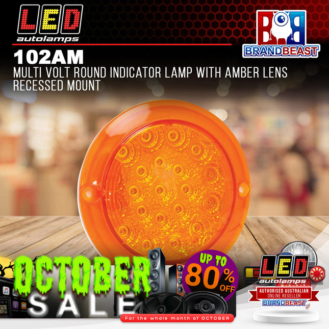 LED Autolamps 102AM Multi Volt Round Indicator Lamp Amber Lens Recessed Mount
