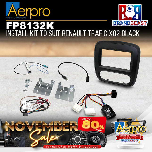 Aerpro FP8132K Double DIN Black Install Kit Suit Renault Trafic X82 2014 - ON
