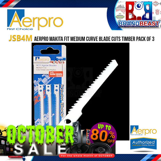 Aerpro JSB4M Makita Fit Medium Curve Blade Cuts Timber Pack Of 3