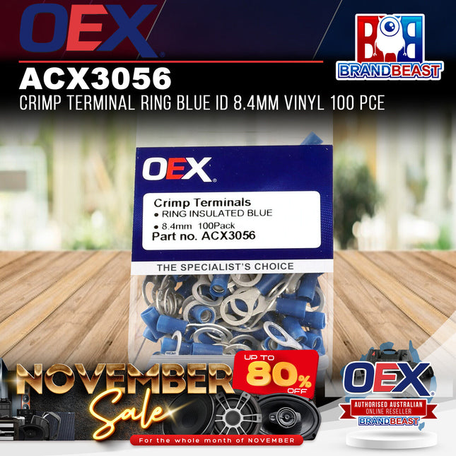OEX ACX3056 Crimp Terminal Ring Blue ID 8.4mm Vinyl 100 Pce