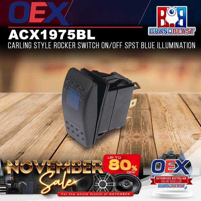 OEX ACX1975BL Carling Style Rocker Switch On/Off SPST Blue Illumination