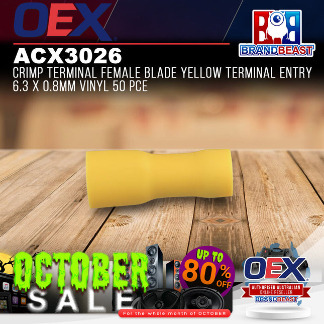 OEX ACX3026 Crimp Terminal Female Blade Yellow Terminal Entry 6.3 x 0.8mm Vinyl