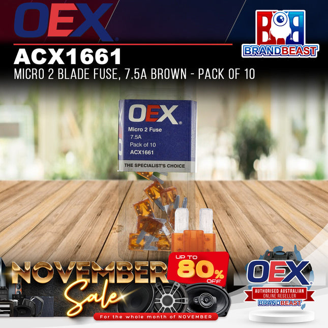 OEX ACX1661 Micro 2 Blade Fuse, 7.5A Brown - Pack of 10