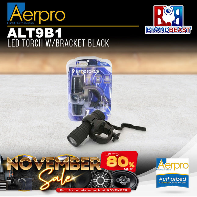 Aerpro ALT9B1 Black 9 LED Torch with Bracket