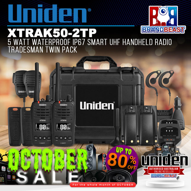 Uniden XTRAK50-2TP 5Watt Waterproof IP67 Smart UHF Handheld Radio Tradesman Twin