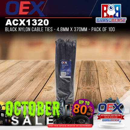 OEX ACX1320 Black Nylon Cable Ties - 4.8mm x 370mm - Pack of 100