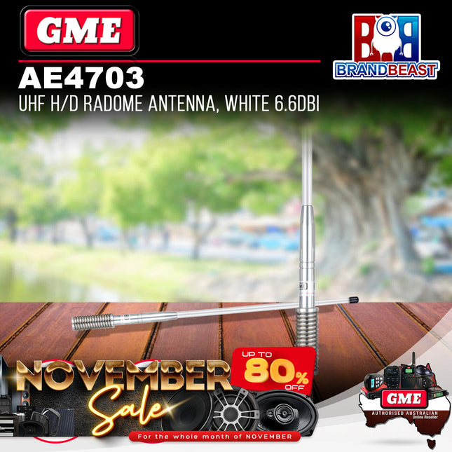 GME AE4703 UHF Heavy Duty Radome Antenna White 6.6Dbi