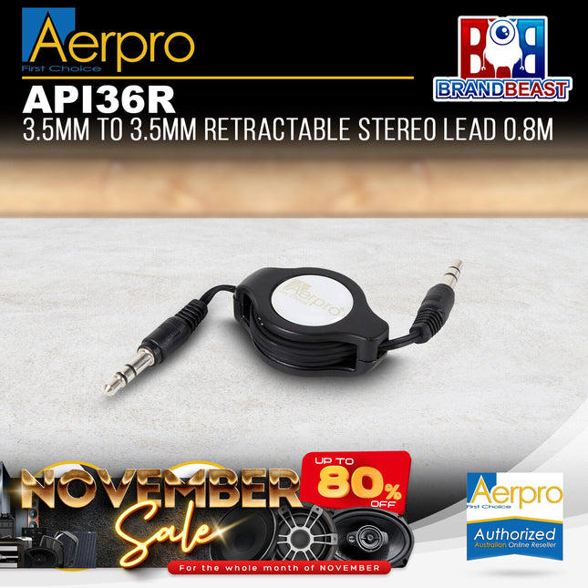 Aerpro API36R 0.8 Metre 3.5mm to 3.5mm Retractable Stereo Lead