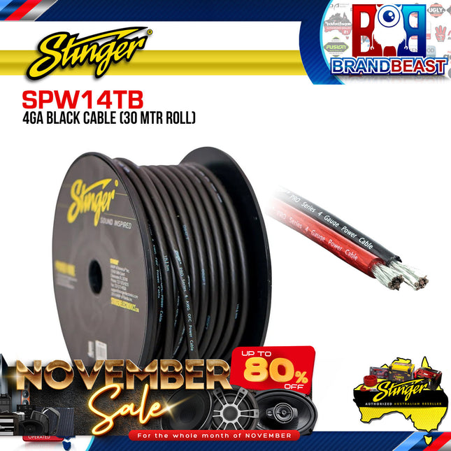 Stinger SPW14TB 30 Meter Roll 4GA Black Cable
