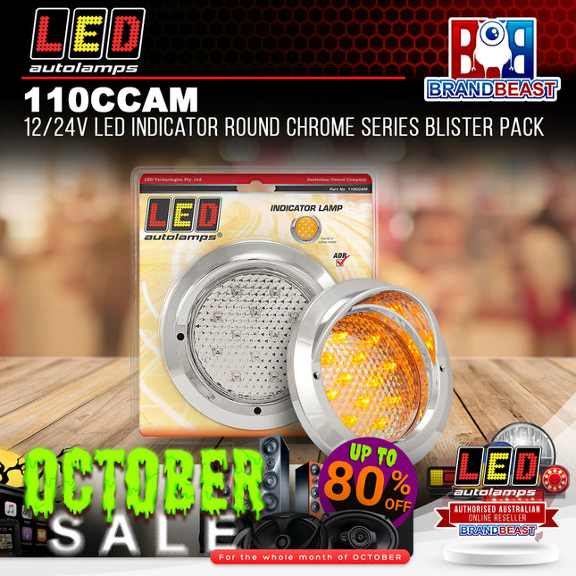 LED Autolamps 110CCAM 12/24V LED Indicator Round Chrome Series Blister Pack