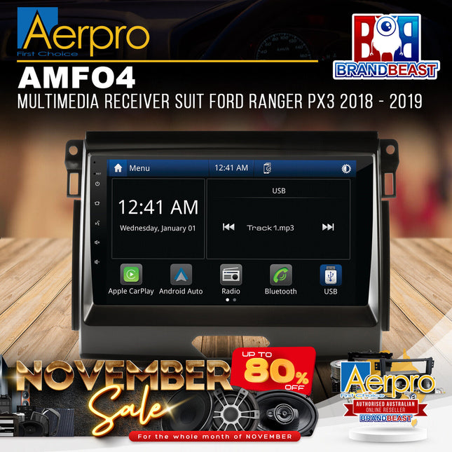 Aerpro AMFO4 Multimedia Receiver Suit Ford Ranger PX3 2018 - 2019