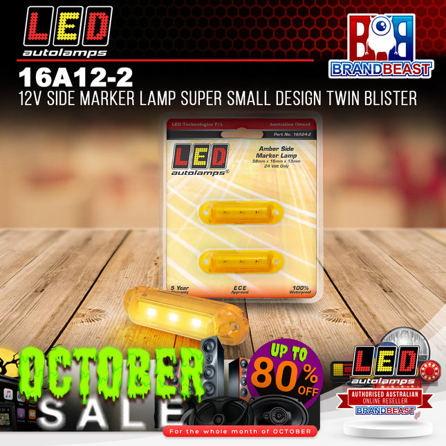 LED Autolamps 16A12-2 12V Side Marker Lamp Super Small Design Twin Blister