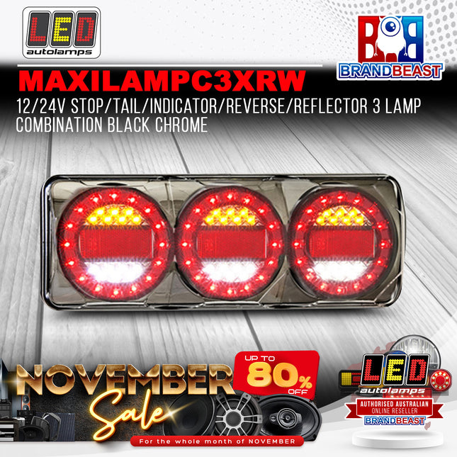 LED Autolamps MAXILAMPC3XRW 12/24V 3 Lamp Combination - Black Chrome