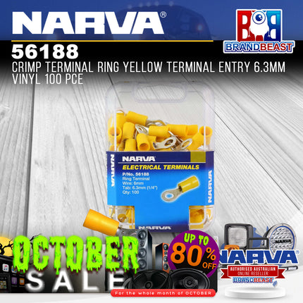 Narva 56188 Crimp Terminal Ring Yellow Terminal Entry 6.3mm Vinyl 100 Pce