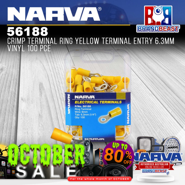 Narva 56188 Crimp Terminal Ring Yellow Terminal Entry 6.3mm Vinyl 100 Pce
