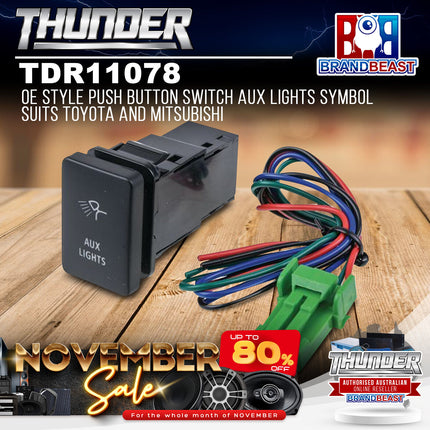 Thunder TDR11078 OE Style Push Button Switch Aux Lights Symbol