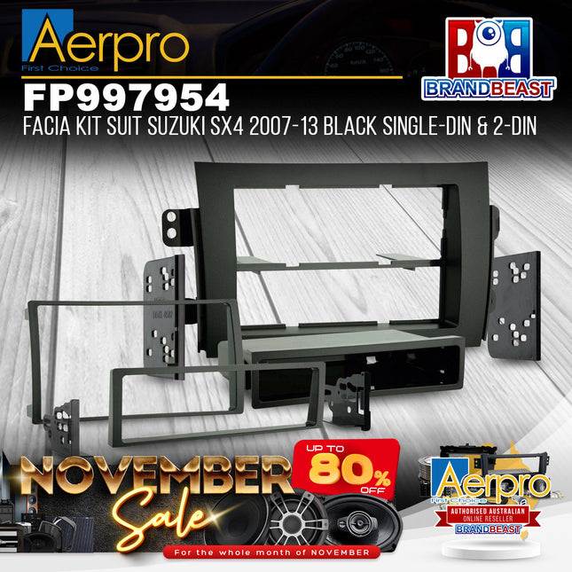 Aerpro FP997954 Single/Double DIN Black Facia Kit Suit Suzuki SX4 2007 - 2013
