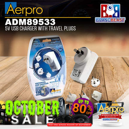 Aerpro ADM89533 5V Universal USB Charger Kit With Travel Plugs