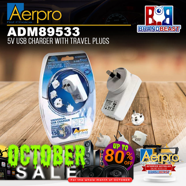 Aerpro ADM89533 5V Universal USB Charger Kit With Travel Plugs