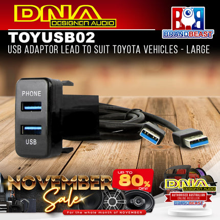 DNA TOYUSB02 Dual USB 3.0 Adaptor Lead To Suit Toyota Vehicles - Large