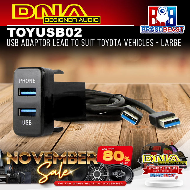 DNA TOYUSB02 Dual USB 3.0 Adaptor Lead To Suit Toyota Vehicles - Large