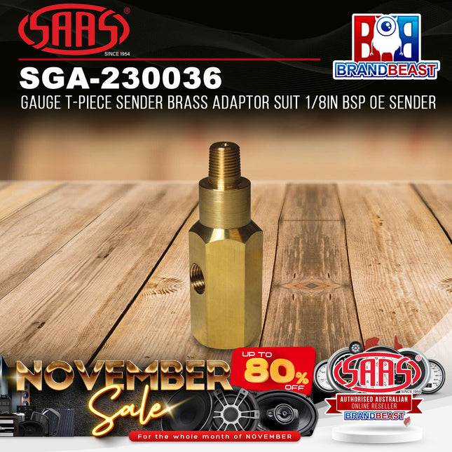 SAAS SGA-230036 Gauge T-Piece Sender Brass Adaptor Suit 1/8in BSP OE Sender