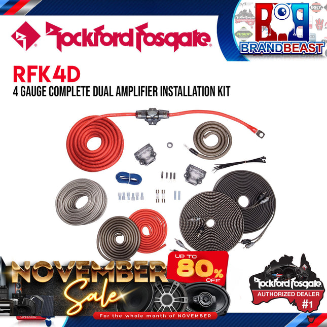 Rockford Fosgate RFK4D 4 AWG Complete Dual Amp Installation Kit