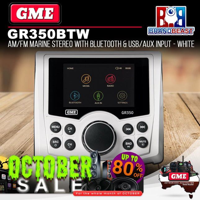 GME GR350BTW AM/FM Marine Stereo with Bluetooth & USB/AUX Input - White