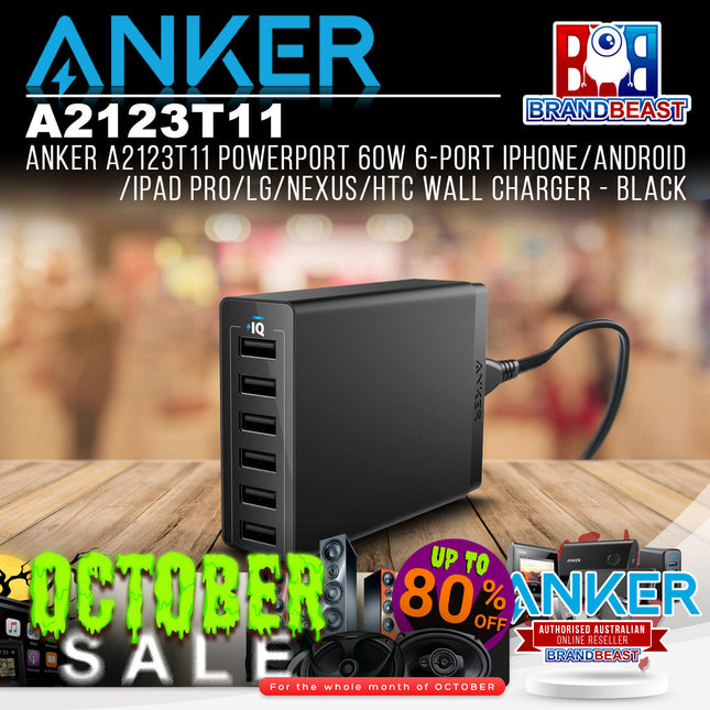 Anker A2123T11 PowerPort 60W 6-Port iPhone/Android/iPad Pro Wall Charger - Black