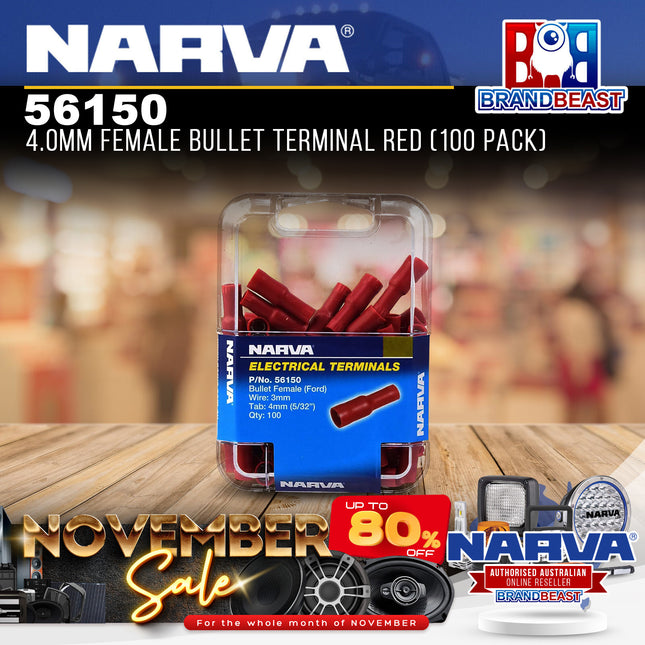 Narva 56150 4.0MM Female Bullet Terminal Red (100 Pack)