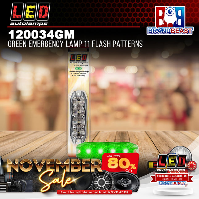 LED Autolamps 120034GM Green Emergency Lamp 11 Flash Patterns