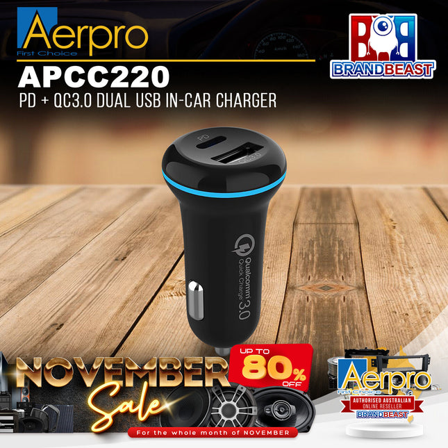 Aerpro APCC220 PD + QC3.0 Dual USB In-Car Charger