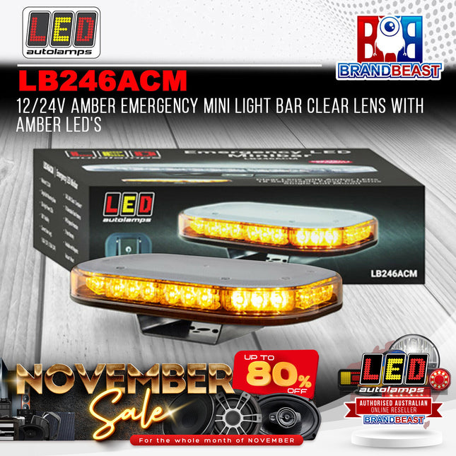 LED Autolamps LB246ACM 12/24V Amber Emergency Mini Light Bar Clear Lens