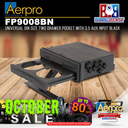 Aerpro FP9008BN Universal DIN Size Two Drawer Pocket with 3.5 Aux Input Black