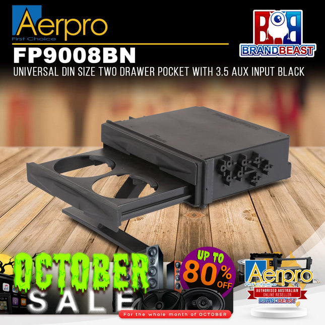 Aerpro FP9008BN Universal DIN Size Two Drawer Pocket with 3.5 Aux Input Black
