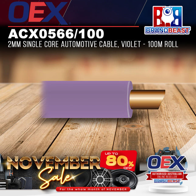 OEX ACX0566/100 2mm Single Core Automotive Cable, Violet - 100m Roll
