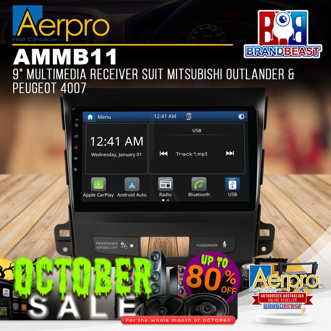 Aerpro AMMB11 9" Multimedia Receiver Suit Mitsubishi Outland & Peugeot 4007
