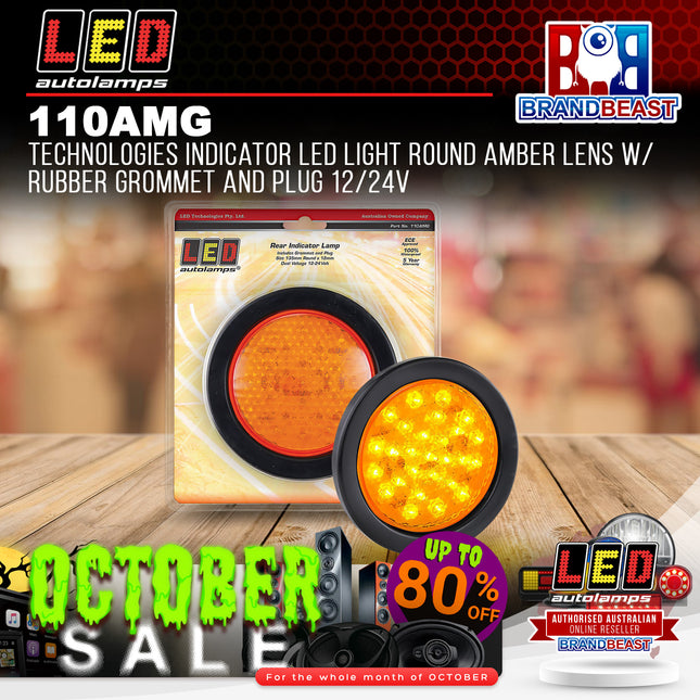 LED Autolamps 110AMG Technologies Indicator LED Light Round Amber Lens Rubber
