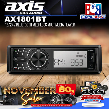 Axis AX1801BT 12/24V Bluetooth Mechless Multimedia Player