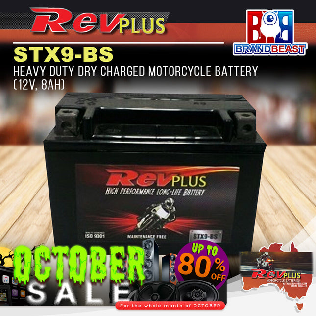 RevPLUS STX9-BS Heavy Duty Dry Charged Motorcycle Battery (12V, 8Ah)