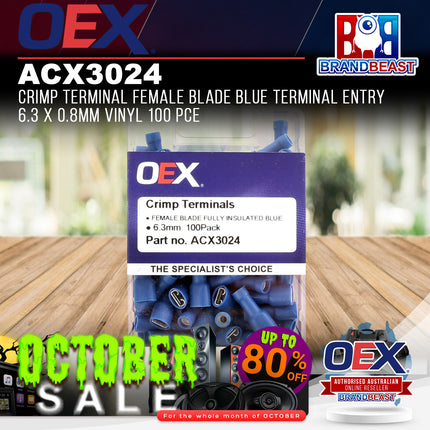 OEX ACX3024 Crimp Terminal Female Blade Blue Entry 6.3 x 0.8mm Vinyl 100 Pce